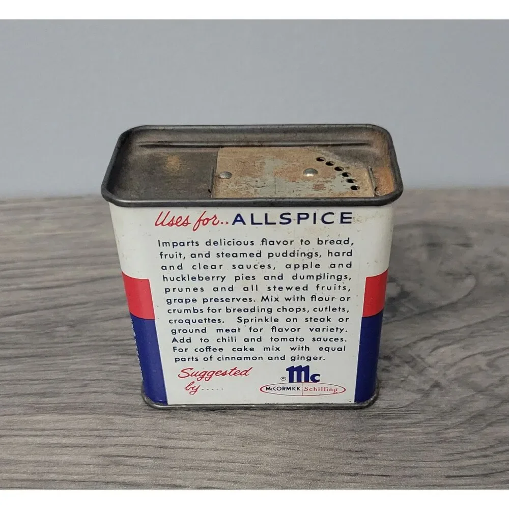 Vintage McCormick Collectible Spice Tin Ground Allspice Red White Blue